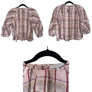 Pearl by Lela Rose Metallic Plaid Top